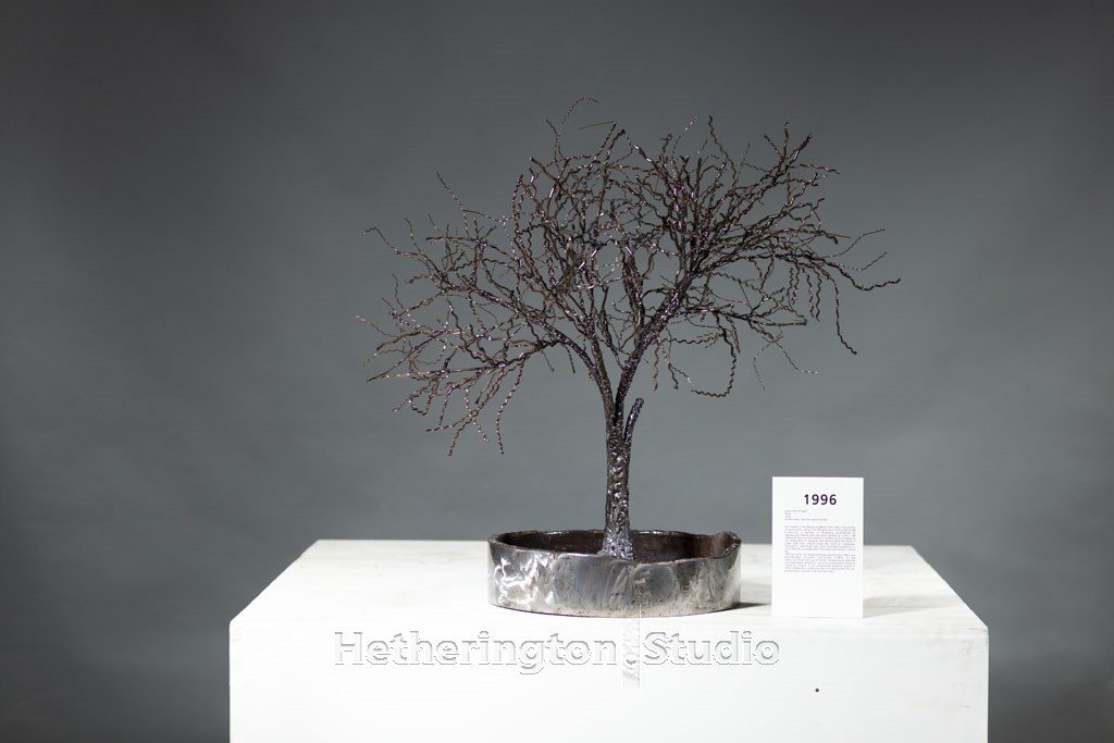 Stainless steel tree sculpture — outdoor installation view